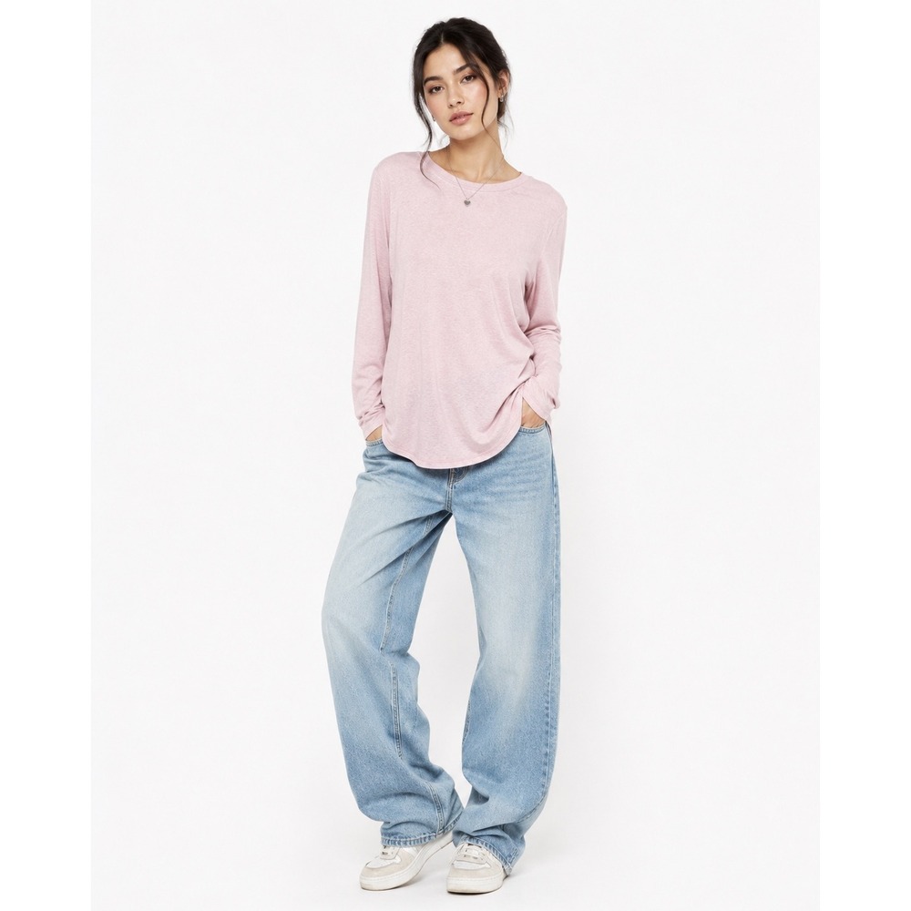 Matty M Womens XL Pink Heathered Long Sleeve Crew Neck Top